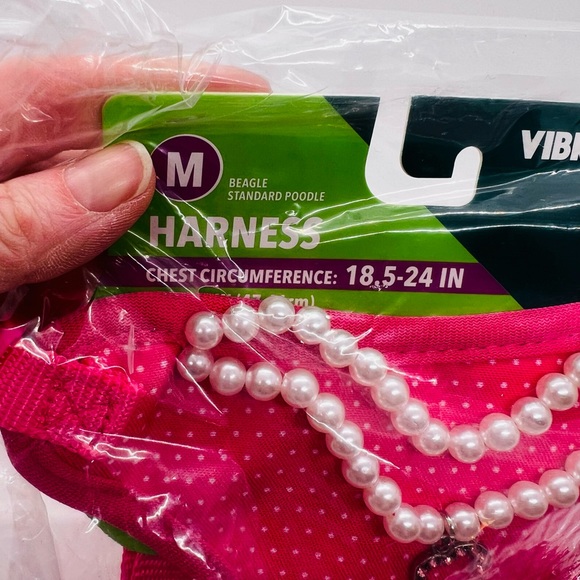 NWT Vibrant Life Harness Pink Polka dot with pearls and a heart. Size Medium - Picture 9 of 9
